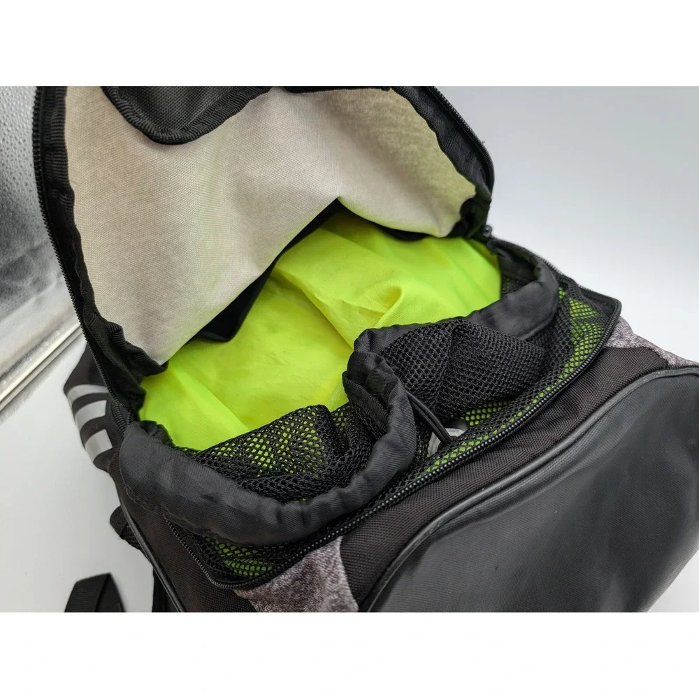 Adidas Backpack Black Grey Heathered Neon Yellow Interior Multi Pocket Travel